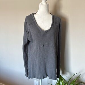 Waffle Blue Gray Ribbed Tunic top SZ M‎ oversized boho art to wear Lagenlook EUC
